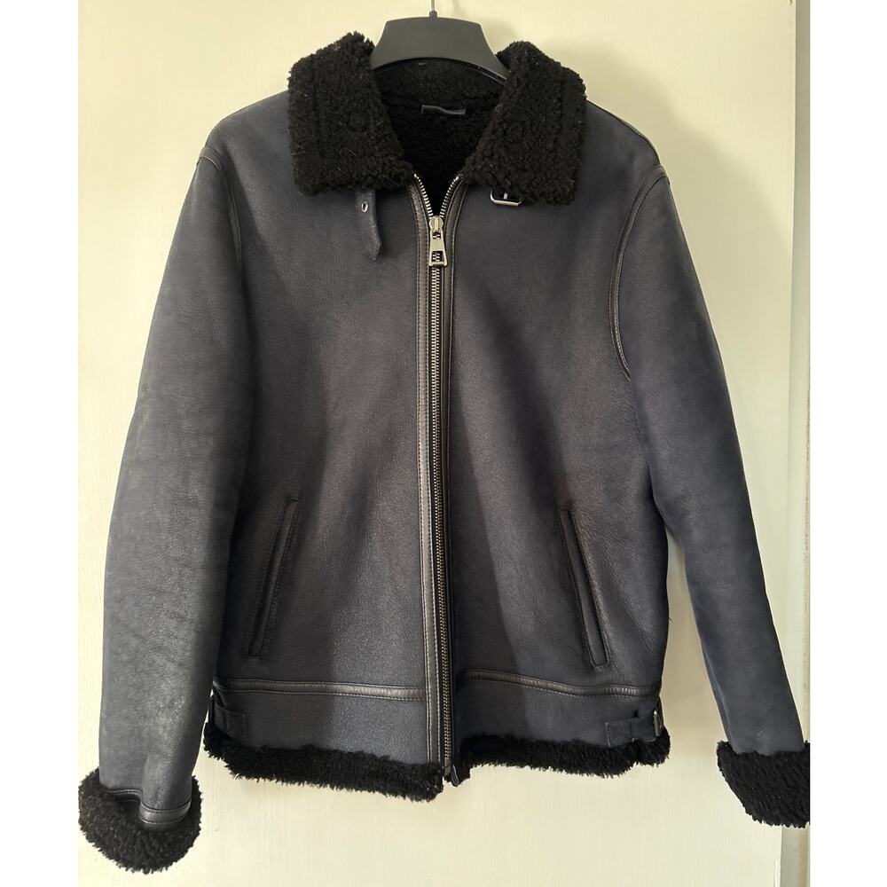 Domo Navy Blue Lambskin Leather Wool Sherpa Lined Size Medium